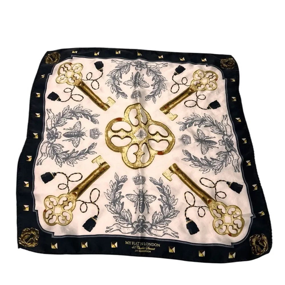 My Flat in London Gold and Black Scarf with Key Lock Motifs